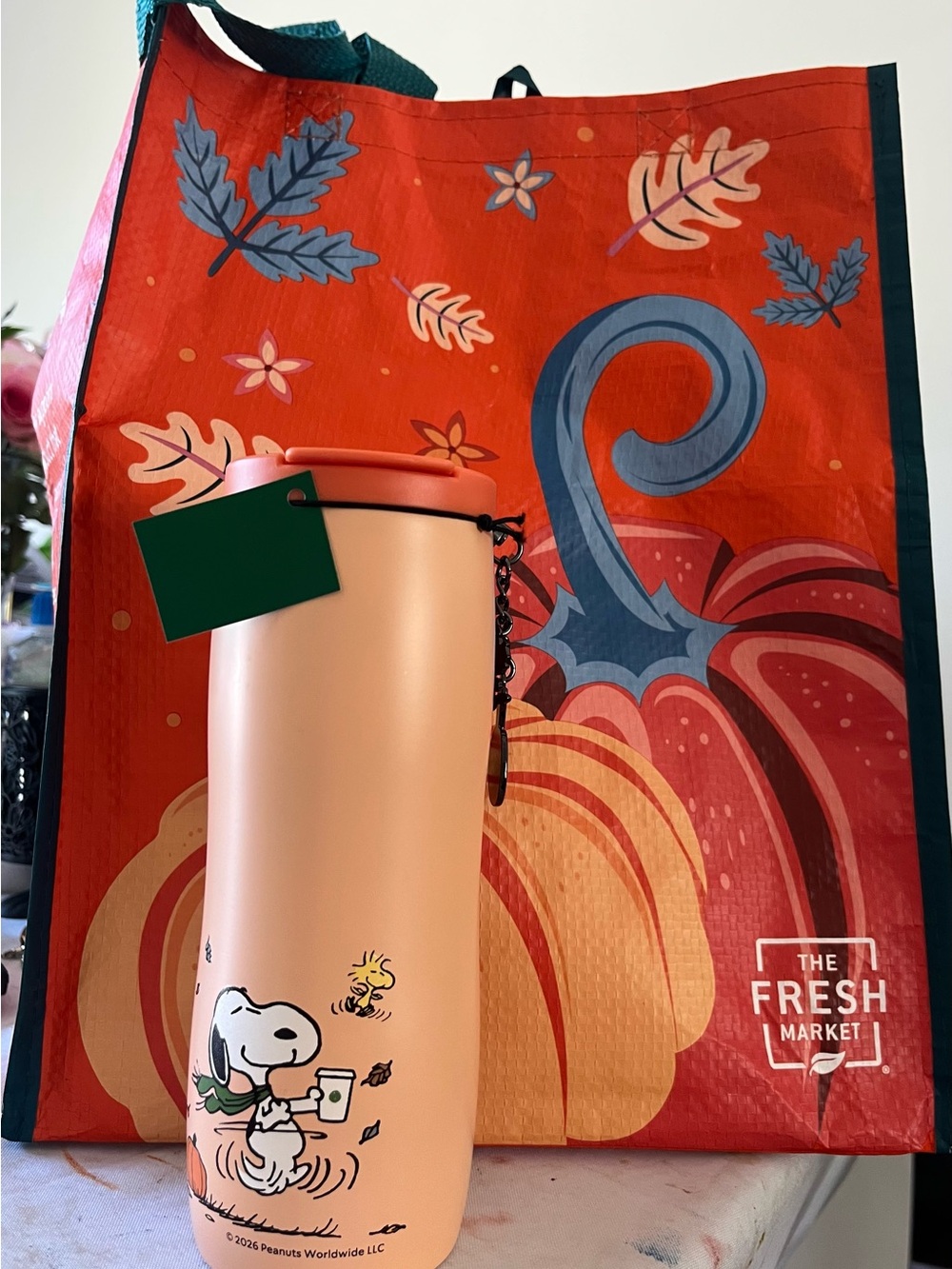 Starbucks Peach Snoopy Travel Tumbler with Pink Lid